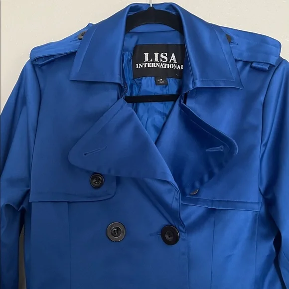 Lisa International Jacket Collared Double Breasted Pockets Belt Lined Size M - Picture 2 of 13